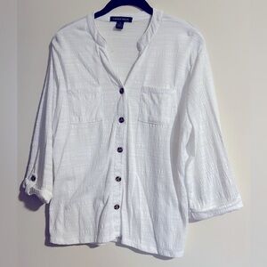 Button front with roll sleeves and crew collar